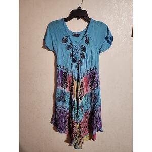 Royal Moda T-Unitalla Girls Full Length Dress Blue Aztec NO SIZE TAG SEE MEASURE